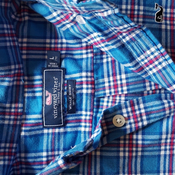 Boy's Vineyard Vines Whale Shirt Plaid Flannel SizeL(16) ,Red,White and blue - Picture 3 of 3